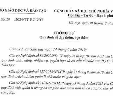 Thông tư 29 của Bộ Giáo Dục Và Đào Tạo