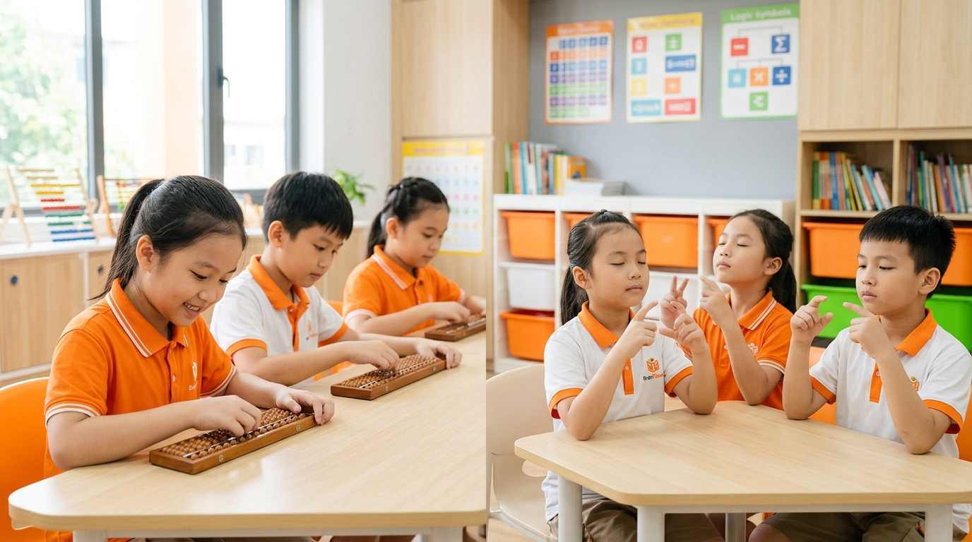 So sánh học toán UCMAS và Soroban